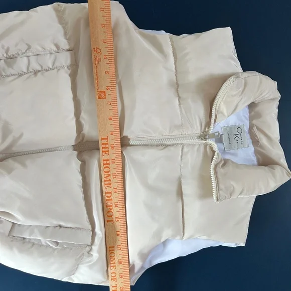 Cream Color Fashion Cropped Short Puffer Vest Gilet Standing Collar Zip Pockets - Picture 12 of 13